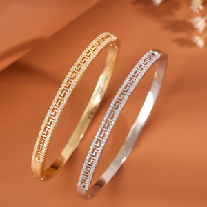 Geometric <b>Copper</b> <b>Bracelet</b> Gold Color Channel Setting Women's Gift Jewelry - Product Image 3