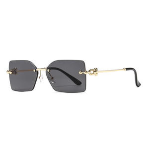 Lunettes de soleil Dilisha sans monture carrées en métal noir UV400 unisexe type 3 avec verres PC et emballage boîte - Product Image 4