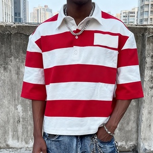 Streetwear <b>Plain</b> Tshirt Custom <b>Oversized</b> Short Sleeve Striped Faded <b>T</b>-<b>shirt</b> Vintage Rugby Polo <b>Shirt</b> for Men - Product Image 1