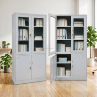 Meuble de rangement en métal avec porte vitrée et clé, étagères réglables, armoire de classement en acier pour bureau