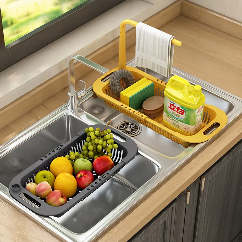 Bồn rửa nhà bếp nối dài colander Lọc giỏ rửa rau và trái cây cống giá nhựa lưu trữ giỏ