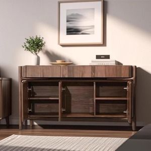 Mueble Moderno Retro Estilo Wabi-Sabi de Madera Maciza con Panel de Acero Inoxidable, 5+ Cajones, 2 Estantes, Diseño de Lujo para Sala de Estar - Product Image 3
