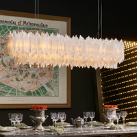 Lustre moderne en quartz avec cadre blanc, hauteur réglable, luminaire suspendu linéaire de luxe pour salle à manger, hall d'hôtel