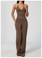 Ensemble de yoga 2 pièces pour femme : débardeur court dos nu en V et pantalon de yoga taille haute à jambes larges, extensible, pour la gym et l'entraînement