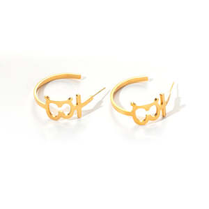 <b>Cat</b> Face Hoop <b>Earrings</b> Gold Plated 316L Stainless Steel Sustainable Resistant Fashion Jewelry - Product Image 1