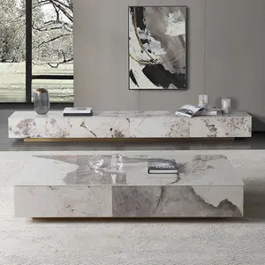 Wholesale Modern Coffee Table marble Top With Storage Center Table Wooden Tv Stand Set