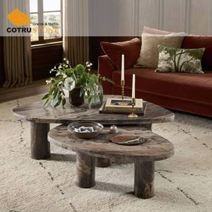 Tavolino da Caffè in Marmo Naturale Rocky Brown di Cotrustone, Arredamento per Soggiorno, <span class=keywords><strong>Tavolo</strong></span> Laterale Personalizzato - Product Image 1