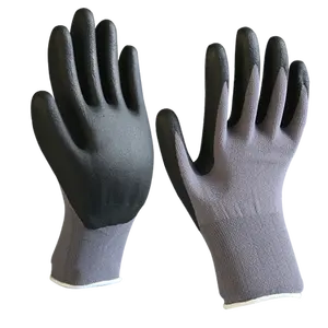 15g灰色尼龙和氨纶针织黑色丁腈沙质棕榈涂层手套