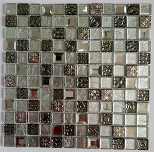Gold Glossy Mosaics Wall Tiles Glass Background Decorate Glass Mosaic Silvery Tile