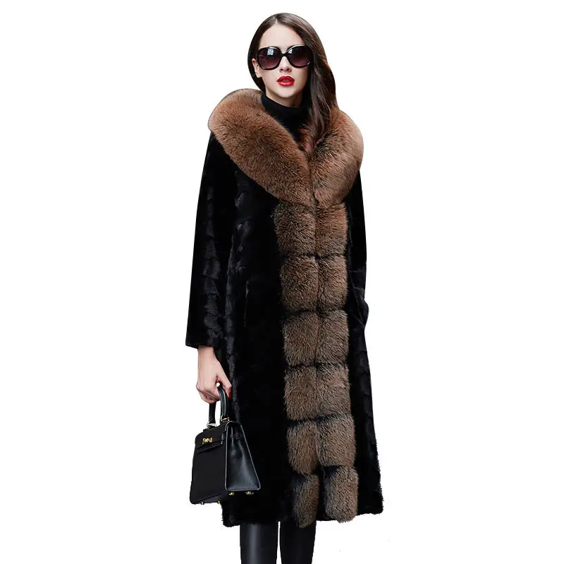 Simplee-manteau Long de luxe en vison pour femme, manteau en fourrure de renard, pardessus d'hiver
