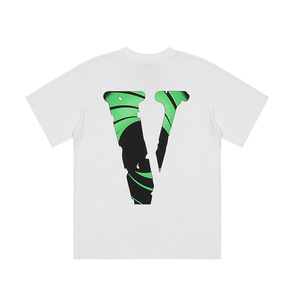 T-shirt V Lone a Maniche Corte per Donna e Uomo, Stile Hip-hop Casual con Stampa Lettering in Puro Cotone - Product Image 3