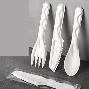 100%, utensilios de pulpa de papel biodegradables compostables de alta resistencia, juego de cubiertos desechables de bagazo de caña de azúcar, cuchillo, cuchara y tenedor - Product Image 1
