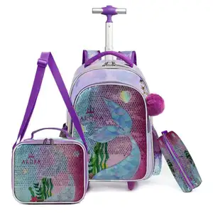 BSCI Factory Wholesale Children Trolley Backpack School Bag Student Wheeled Bag Kids Backpack