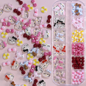 23 Estilos Disponibles, Caja de 12 Compartimentos con Surtido de Dijes de Resina de Dibujos Animados, Diseño de Gato con Lazo, Accesorios para Decoración de <span class=keywords><strong>Uñas</strong></span> DIY - Product Image 2