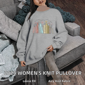 Women's Spring Breathable New Knitted Anti-Pilling Pullover Crewneck Contrast Color Loose Sweat Long European American - Product Image 2