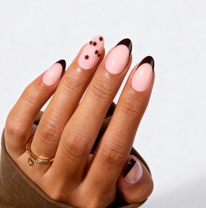 Pháp Cherry <span class=keywords><strong>Pattern</strong></span> Acrylic Nail Set của 30 miếng thiết lập Báo Chí trên móng tay sơn móng tay Trong RượU Vang màu đỏ đơn giản dễ thương thiết kế hạnh nhân - Product Image 3