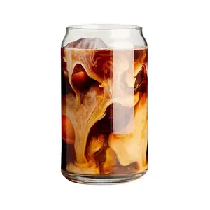 16Oz Tùy Chỉnh Soda Pop Can Bia Cốc Thủy Tinh Tái Sử Dụng Glass Coffee Cup Máy Press Cup Với Nắp Tre Và Rơm Cho Siêu Thị