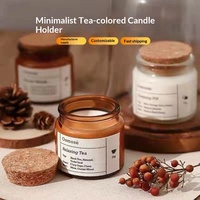 Pot à bougie en verre vert ambré avec couvercle en liège 70g, récipient vide pour bougies DIY, cire de soja, aromathérapie, marque privée, vente en gros