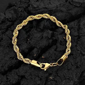 Vente chaude Punk Corde Chaîne Bracelet Or Argent Plaqué En Acier Inoxydable Twist Chaîne Bracelet pour Femmes Hommes