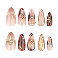 Ongles 3D en ABS motif fleur, effet écaille de tortue, longs, en forme d'amande, pour nail art, vente en gros