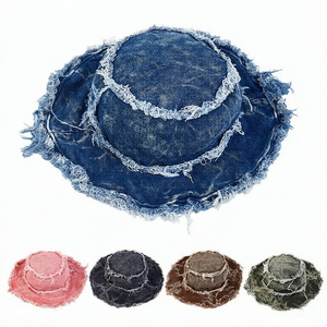 Chapeau Bob en Jean Délavé Personnalisé Effet Vieilli, Bords Frangés, Style Pêcheur, Couleur Unie Vintage, Protection Solaire pour Hommes et Femmes - Product Image 1