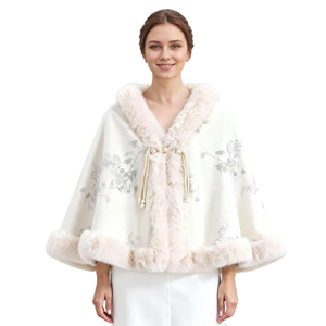 Women Comfort Faux Fur Shawl Wrap Warm Coat with Fluffy Trim Warm Cloak for Formal Occasions Party Wedding - Product Image 3