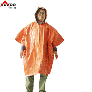 Poncho de pluie d'urgence pour l'extérieur, matériau PE, orange, imperméable, pour une personne, équipement de survie portable - Product Image 5