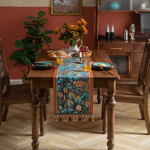 Boho Palm Leaves <span class=keywords><strong>Tropical</strong></span> Botanical Jungle Table Runner Cocina Rectangular Tabletop Cover con flecos - Product Image 5