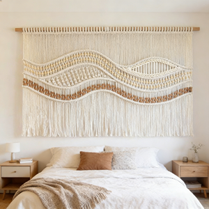 Grande <span class=keywords><strong>tapisserie</strong></span> bohème tissée à la main avec des franges, minimaliste, polyvalente, de haute qualité, décoration murale pour la maison, le café, l'atelier - Product Image 1