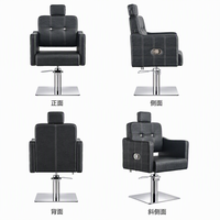 Fauteuil de Barbier Hydraulique Matelassé Géométrique avec Base Carrée Argentée, Chaise de Coiffure pour Salons de Beauté, OEM ODM Vente en Gros