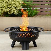 Brasero extérieur rond en fonte noire de 32 pouces pour brûler du bois avec grilles de cuisson BBQ, conception sans fumée