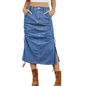 Женские 2024 джинсовые юбки с эластичным поясом