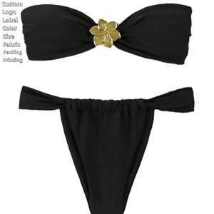 ชุดบิกินี่เกาะอกเกาะอกลายดอกไม้สำหรับผู้หญิงชุดว่ายน้ำสายหนังผ่าสูงกำหนดโลโก้ได้เอง2025 - Product Image 1