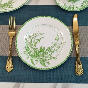 Wholesale 10 Inch Ceramic Dinner Plates <b>Sets</b> Gold Bone China Dishes Porcelain with Plant Pattern <b>for</b> Kitchen Use - Product Image 2