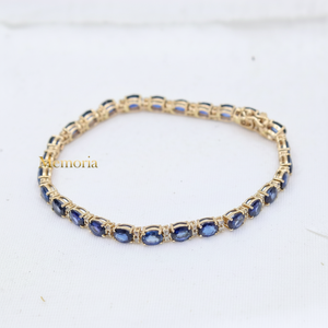 Zafiro azul de alta calidad natural y piedras preciosas de diamante 18K oro amarillo sólido pulseras hechas a mano joyería para venta al por mayor - Product Image 1