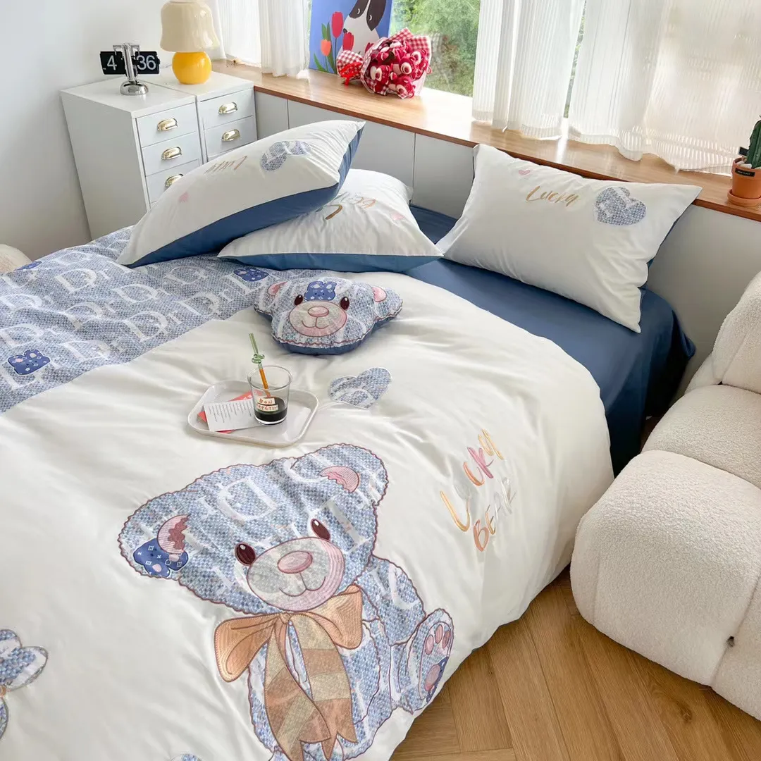 Nieuw Binnen Teddybeer 100% Katoenen Laken Sets Baby Dekbed Beddengoed Set Voor Kinderen