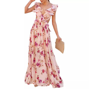 Robe longue à imprimé floral, épaules dénudées, taille empire, dos nu, robe de soirée d'été respirante, impression numérique - Product Image 5