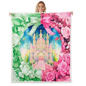 Pink Green Dreamy Castle Flannel <b>Blanket</b> <b>Throw</b> <b>Blanket</b> Nap <b>Blanket</b> Machine Washable Fade Resistant for Bedroom Living Room - Product Image 4