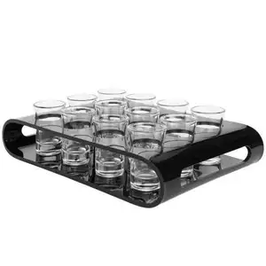 Quality barware serving tray holder Black Acrylic Serving Tray for 12 Shot Glass Flight Set