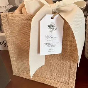 Tas hadiah goni mode kustom tas kendi selamat datang pernikahan kartu perayaan dan pita untuk tamu - Product Image 1