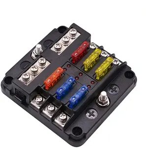 6 Way Fuse Box with LED Warning Indicator Damp-Proof Cover 6 Circuits with Negative Bus Fuse Box for Car Boat Marine RV Truck