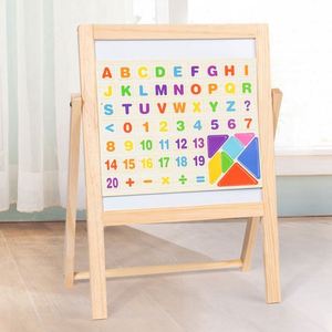 Double Sided Drawing Rack Toy Indoor Diy Art <b>Creative</b> Kids Wooden Easel With Magnetic Letter and Tangram Puzzle - Product Image 3