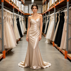 Robe longue élégante en mousseline de haute qualité, col en V, manches courtes, coupe trapèze, taille naturelle, ourlet évasé avec volants, idéale pour les soirées et les fêtes - Product Image 3