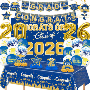 Graduation Party Decoration Set Class Of 2026 Orange <b>Gold</b> Balloons Banners <b>Backdrop</b> Tablecloth Easy Assemble - Product Image 4
