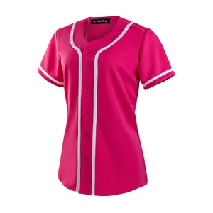 Live Stream Rose rosa Frauen leere Baseball-Trikots Großhandel auf Lager Button-Down-Herren Baseball-Trikot