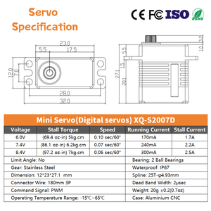 XQ-POWER Vingeraadformaat <span class=keywords><strong>7kg</strong></span> 8.4V Micro Digitale <span class=keywords><strong>Servo</strong></span> 0.06sec/60 °   Gekke snelheid RC <span class=keywords><strong>servo</strong></span> met onbeperkte rotatie voor drone-onderdelen - Product Image 3