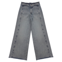 Anjie – Nouveaux Jeans Gris Délavés à Jambes Larges pour Femmes, Bords Bruts, Effet Désstructuré, Marque Privée, OEM/ODM, Vente en Gros