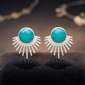 New Arrival Sun Light Silver Turquoise Gemstone Drop Earrings Wholesale Precious Metal Alloy Gold Plated Ethnic Jaipur Party - Product Image 2