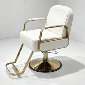 Modern White Faux Leather Barber Chair with Gold Frame Height Adjustable Hydraulic Base Salon Furniture - Product Image 1