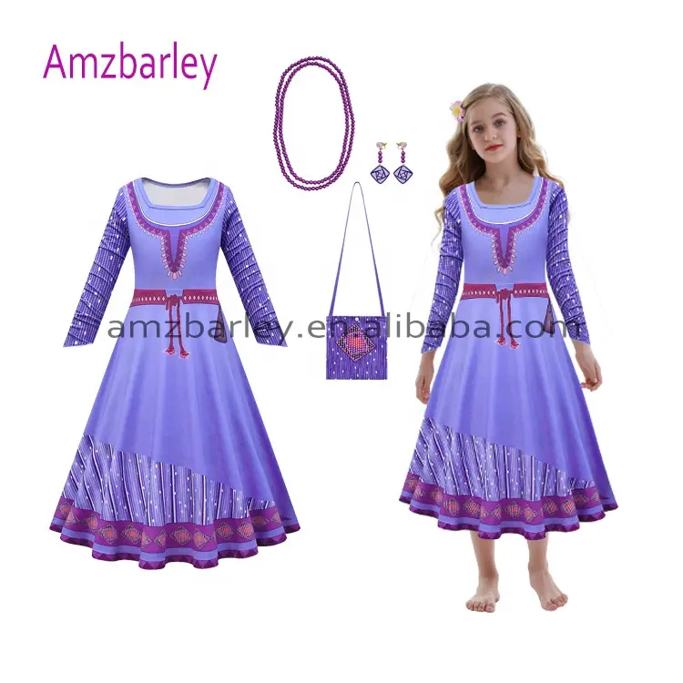 Neue Filme Asha Kostüm für Mädchen Lila Prinzessin Dress Up Asha Cosplay Weihnachts feier Outfits mit Zubehör